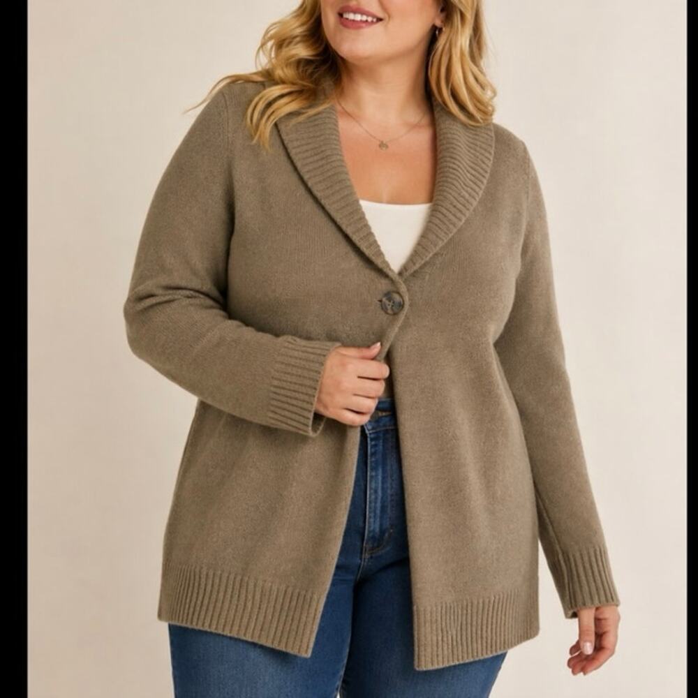 Cabela's 2XL Wool Blend Shawl Collar Cardigan Sweater Olive Green Women's